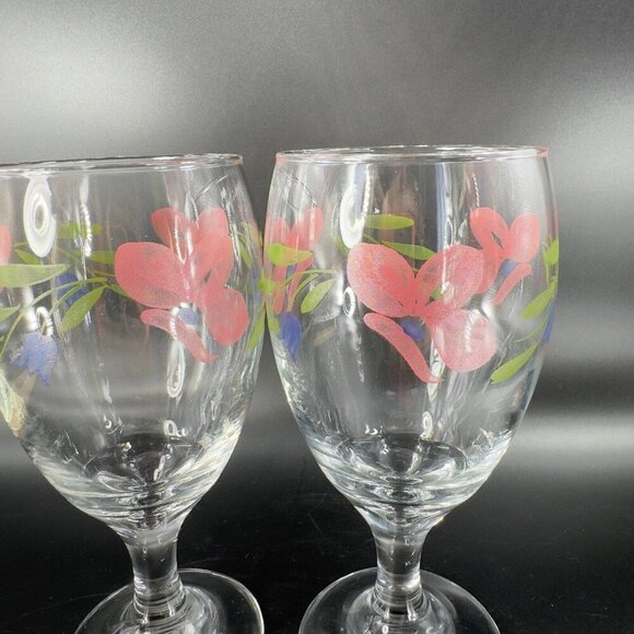 Libbey Barware Glasses Pink Flowers Water Goblet Drinking Glasses Set 2 VTG - Picture 8 of 14